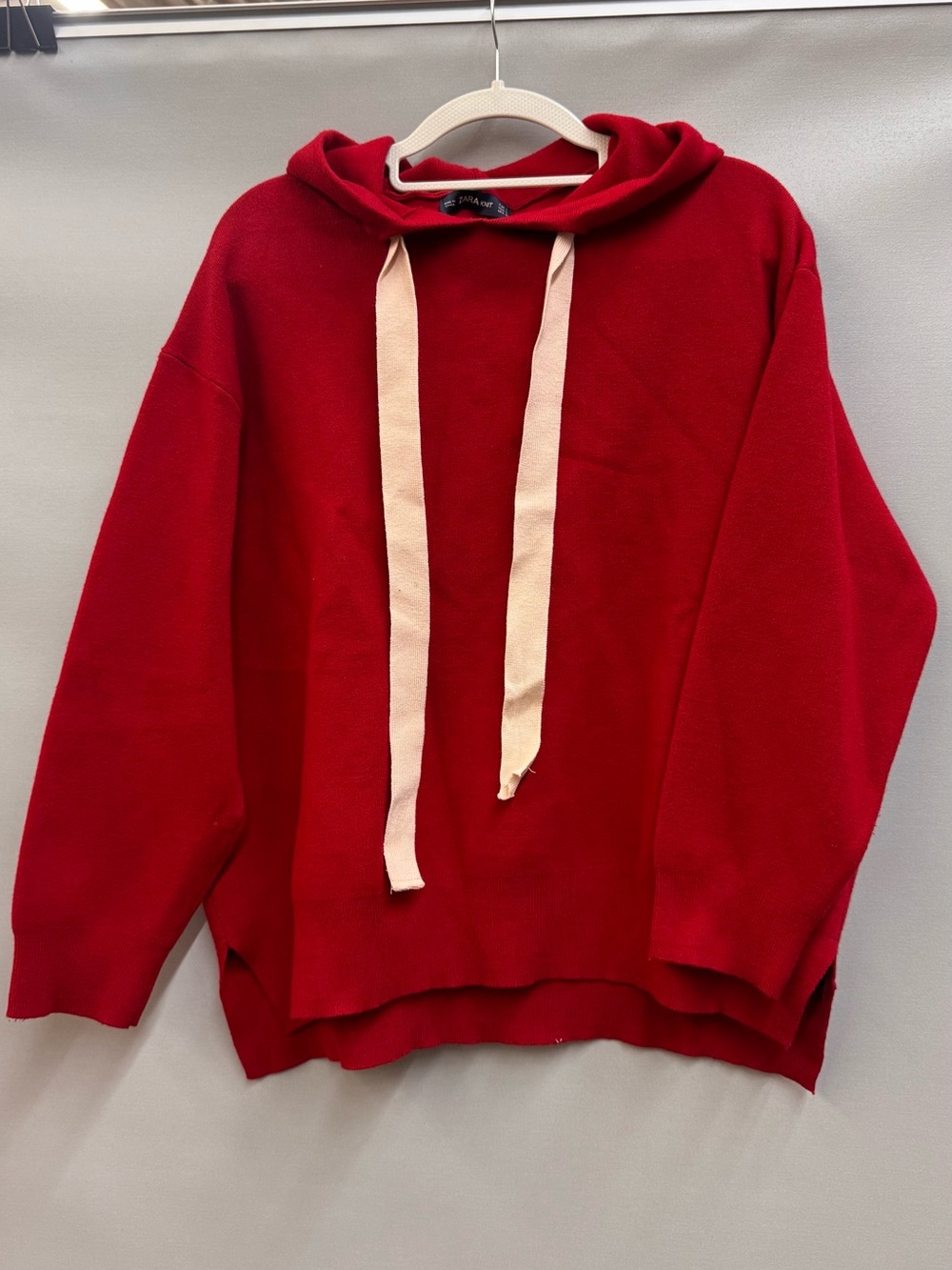Zara Red Hooded Women’s Sweater with Contrast Drawstrings